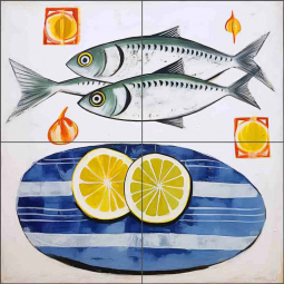 Lemon Splash with Fish Fins 12 by Irena Orlov Ceramic Tile Mural OB-ORL24802-13