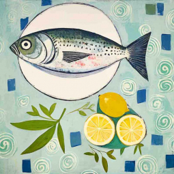 Lemon Splash with Fish Fins 24 by Irena Orlov Ceramic Accent & Decor Tile OB-ORL24802-19AT