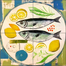 Lemon Splash with Fish Fins 20 by Irena Orlov Ceramic Tile Mural OB-ORL24802-22
