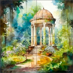 Garden Temples 7 by Roozbeh Bahramali Ceramic Tile Mural OB-ROZ656