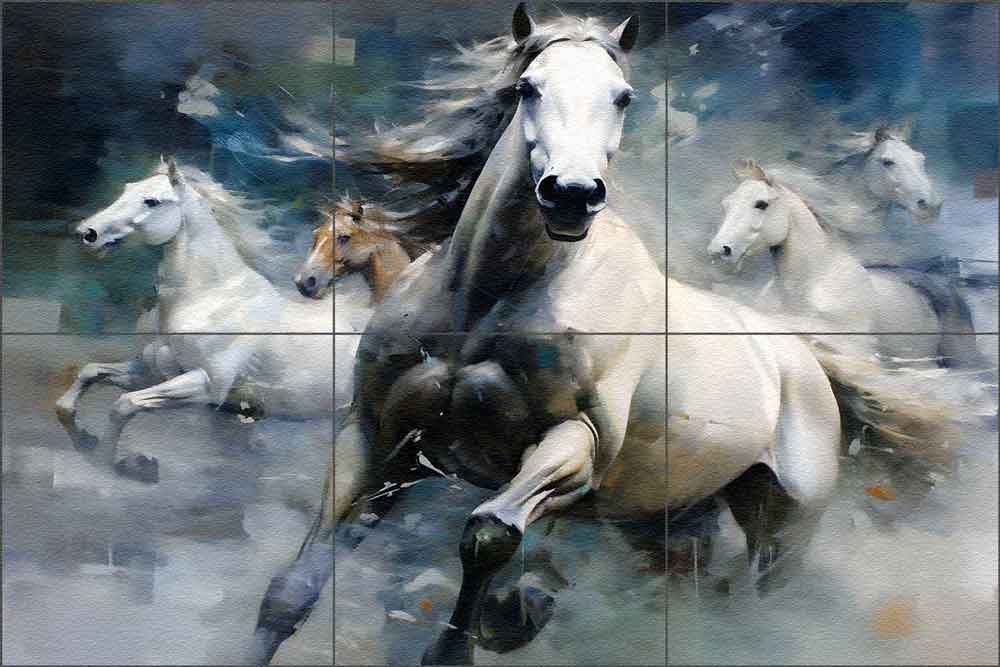White Horse Running 1 by Ray Powers Glass Tile Mural OB-RPA193