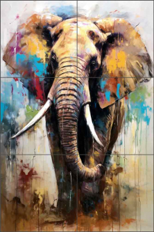Elephant Bull 1 by Ray Powers Ceramic Tile Mural OB-RPA266