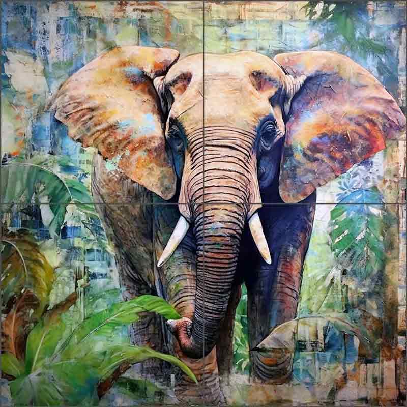Elephant 2 by Ray Powers Ceramic Tile Mural OB-RPA299