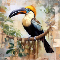 Hornbill 3 by Ray Powers Ceramic Tile Mural OB-RPA320