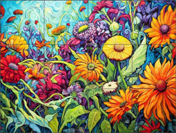 Flowers 2 by Ray Powers Glass Tile Mural OB-RPA365