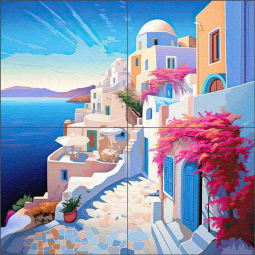 Dusk on Santorini by Ray Powers Glass Tile Mural OB-RPA443a