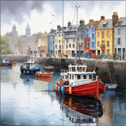 Seafarer Village by Ray Powers Ceramic Tile Mural OB-RPA452a