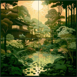 Asian Dream Garden 1 by Ray Powers Ceramic Tile Mural OB-RPA489