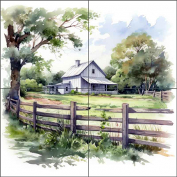 English Barn House by Ray Powers Ceramic Tile Mural OB-RPA546b