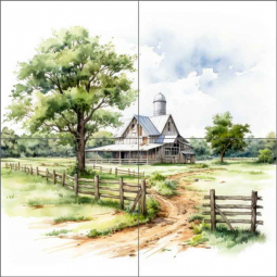 Country Barn and Silo by Ray Powers Ceramic Tile Mural OB-RPA547