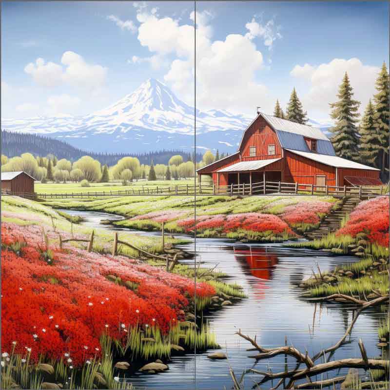 Homestead on the River Barn by Ray Powers Ceramic Tile Mural OB-RPA558