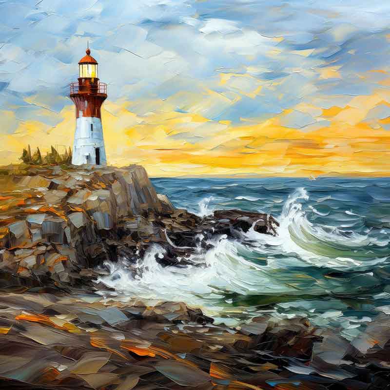Golden Ocean Lighthouse by Ray Powers Ceramic Accent & Decor Tile OB-RPA589aAT