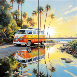 Golden Shores Van Life by Ray Powers Ceramic Tile Mural OB-RPA620