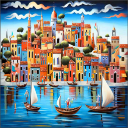 Boatsman Mooring by Ray Powers Ceramic Tile Mural OB-RPA626a
