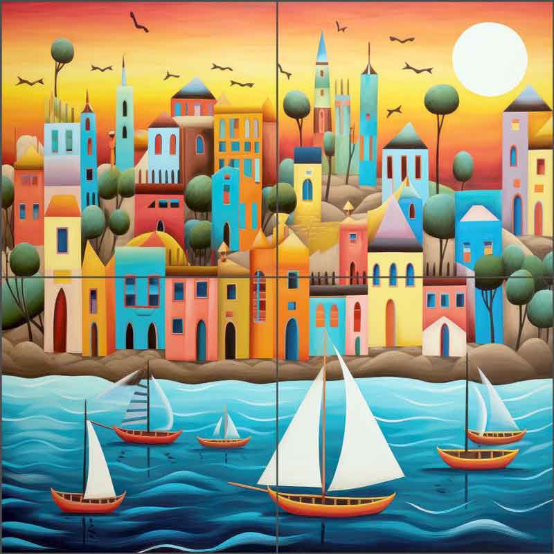 Harlequin Harbor by Ray Powers Ceramic Tile Mural OB-RPA630a