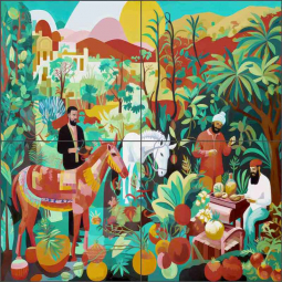 A Visit to the Eastern Garden by Ray Powers Ceramic Tile Mural OB-RPA633a
