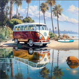 Seaside Van Life by Ray Powers Ceramic Tile Mural OB-RPA618a