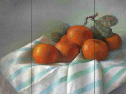 Oranges and Blue Stripes by Wilder Rich Ceramic Tile Mural OB-WR010