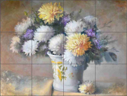 Chrysanthemums in Vase by Wilder Rich Ceramic Tile Mural OB-WR755