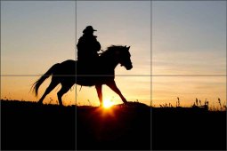 Cowboy Rides at Sundown by Carol Walker Ceramic Tile Mural POV-CWA016