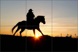 Cowboy Rides at Sundown by Carol J Walker Ceramic Tile Mural POV-CJW002