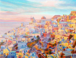 Evening Glow in Santorini, Greece by Mayumi Ohno Ceramic Accent & Decor Tile POV-MO002AT