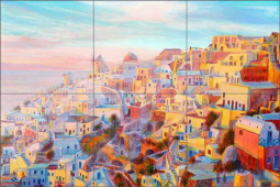 Evening Glow in Santorini, Greece by Mayumi Ohno Ceramic Tile Mural POV-MO002