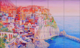 Manarola, Cinque Terre, Italy by Mayumi Ohno Ceramic Tile Mural POV-MO003