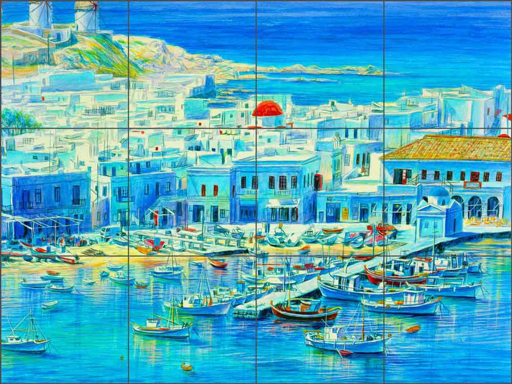 Mykonos, Greece by Mayumi Ohno Ceramic Tile Mural POV-MO004