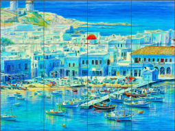 Mykonos, Greece by Mayumi Ohno Ceramic Tile Mural POV-MO004