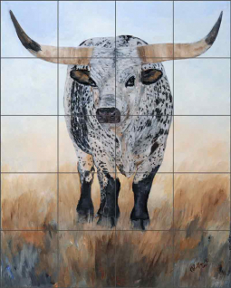 Longhorn Samurai II by Kathy Winkler Ceramic Tile Mural RW-KW032