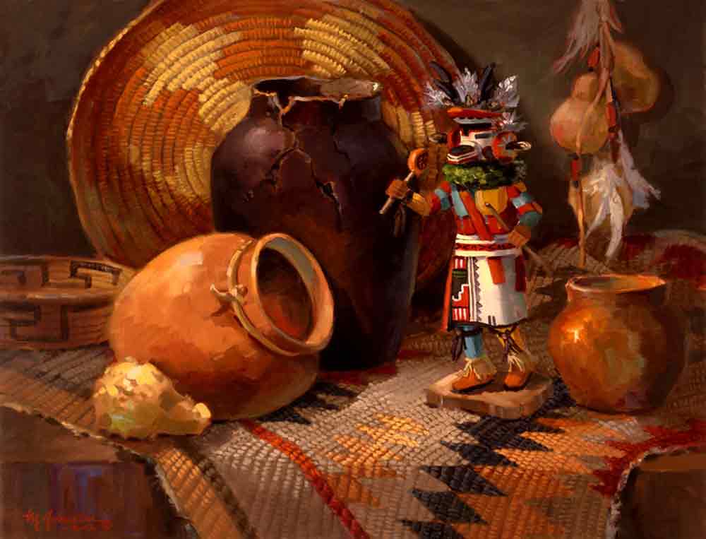 Indian Rug with Antelope Kachina by Maxine Johnston Ceramic Accent & Decor Tile RW-MJA009AT