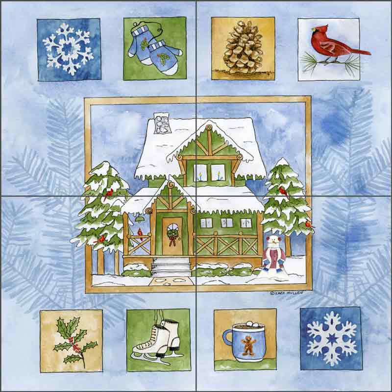 Cabin in the Woods II by Sara Mullen Ceramic Tile Mural SM063