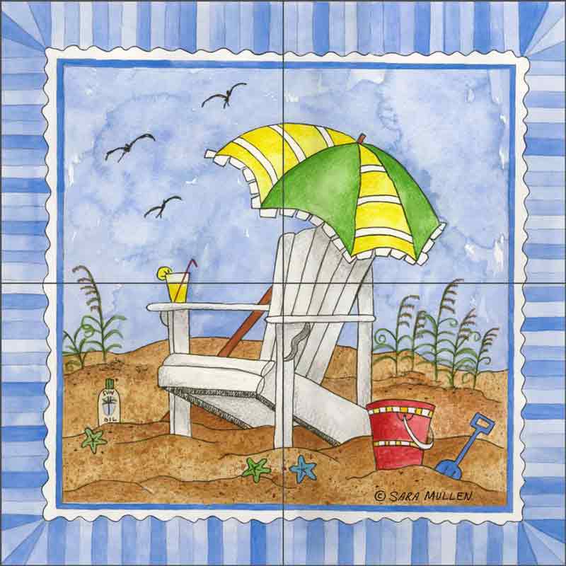 It's Beach Time III by Sara Mullen Ceramic Tile Mural SM094