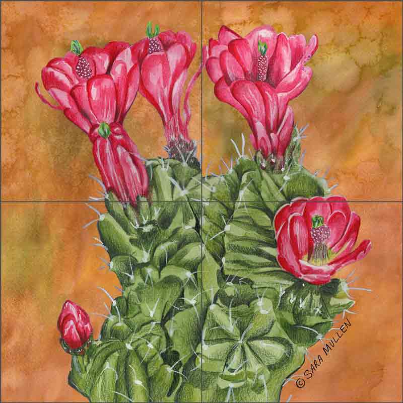 Claret Cup Cactus by Sara Mullen Ceramic Tile Mural SM107