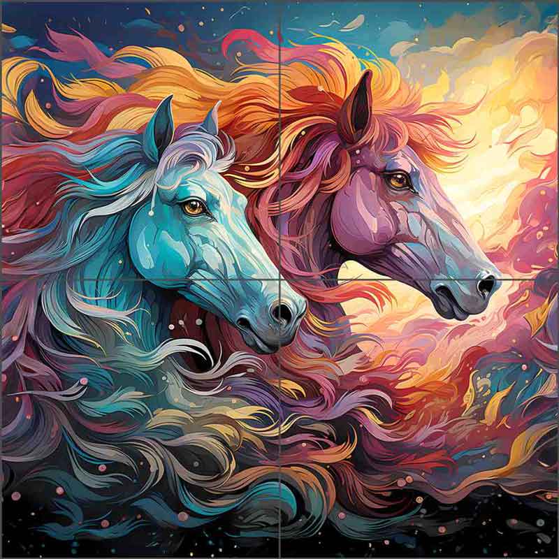 Colorful Horses 1 by WDW Designs Ceramic Tile Mural WDW191