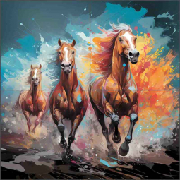 Colorful Horses 6 by WDW Designs Ceramic Tile Mural  WDW192