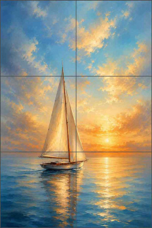 Sailing Into the Light by AOT Designs Ceramic Tile Mural AOT100