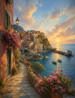 Evening in Cinque Terre by AOT Designs Ceramic Accent & Decor Tile AOT101AT