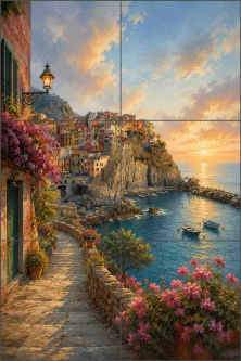 Evening in Cinque Terre by AOT Designs Ceramic Tile Mural AOT101