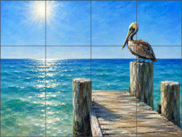 Pelican on the Dock by AOT Designs Ceramic Tile Mural AOT106