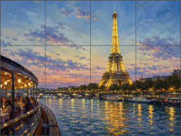 Eiffel Tower on the Seine by AOT Designs Ceramic Tile Mural AOT108