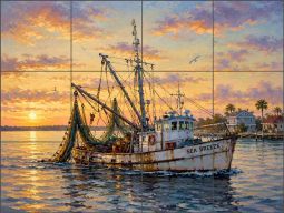 Shrimp Trawler by AOT Designs Ceramic Tile Mural AOT109