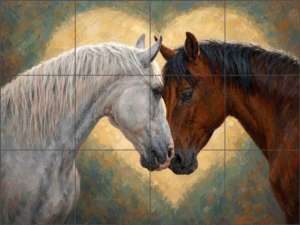 Horses in Love by AOT Designs Ceramic Tile Mural AOT110