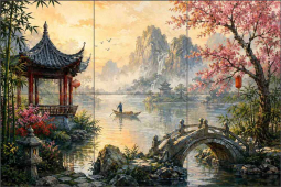 Golden Morning at Jade Pavilion by AOT Designs Ceramic Tile Mural AOT127