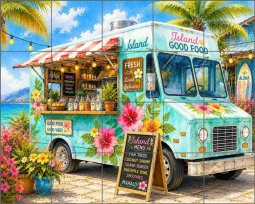 Island Food Truck by AOT Designs Ceramic Tile Mural AOT132