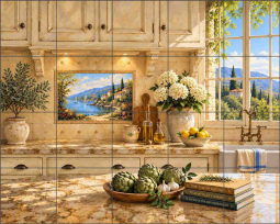 Tuscan Window Garden by AOT Designs Ceramic Tile Mural AOT134