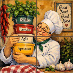 Ingredients for Happiness by AOT Designs Ceramic Tile Mural AOT142