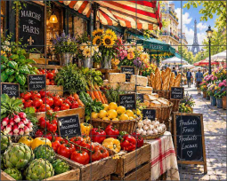 Morning at the Paris Market by AOT Designs Ceramic Tile Mural AOT144