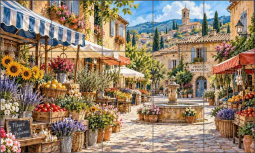 Market Day in Provence by AOT Designs Ceramic Tile Mural AOT162